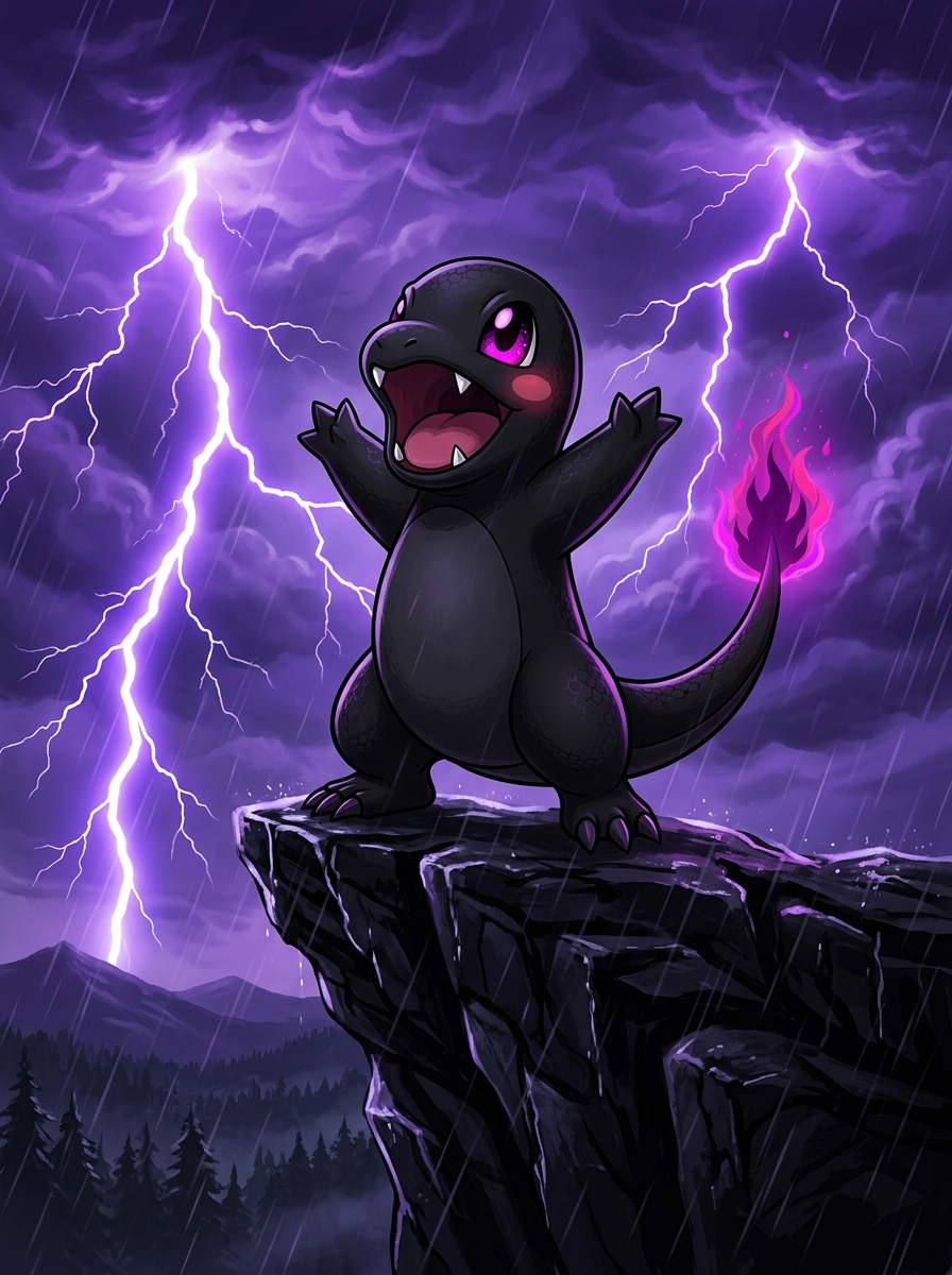 Dark Charmander on a cliff